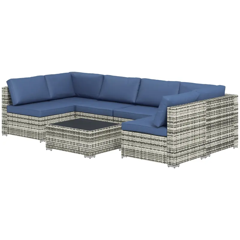 7-Piece Outdoor Wicker Conversation Sets, All Weather Pe Rattan Sectional Sofa, Blue 1