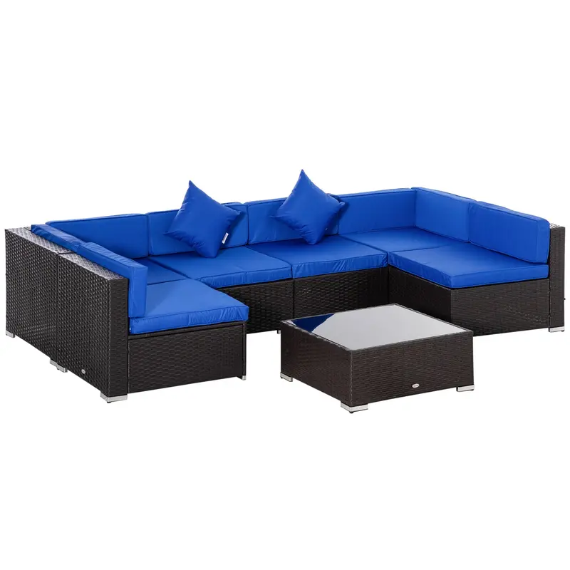7-Piece Outdoor Wicker Conversation Sets, All Weather Pe Rattan Sectional Sofa, Blue 1