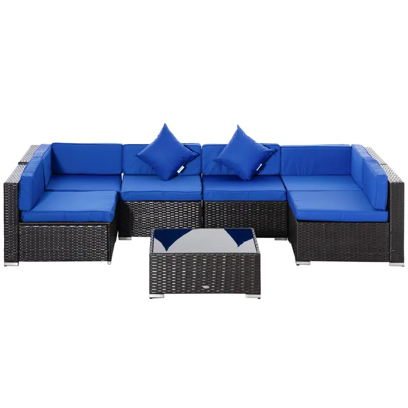 7-Piece Outdoor Wicker Conversation Sets, All Weather Pe Rattan Sectional Sofa, Blue 2