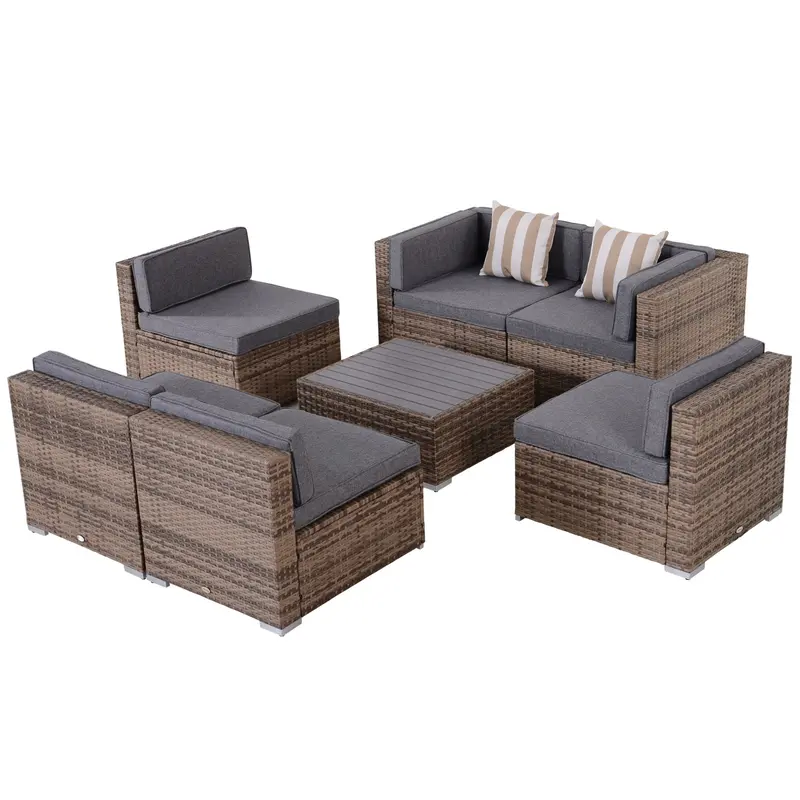 7-Piece Outdoor Wicker Conversation Sets, All Weather Pe Rattan Sectional Sofa, Grey 1