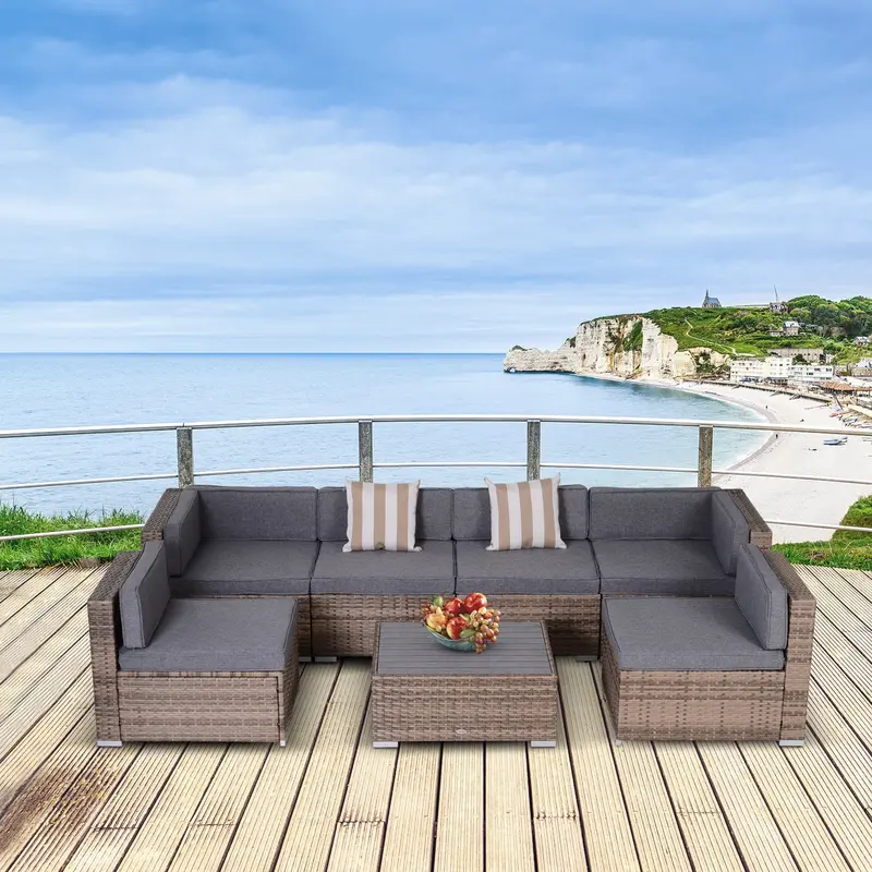 7-Piece Outdoor Wicker Conversation Sets, All Weather Pe Rattan Sectional Sofa, Grey 2