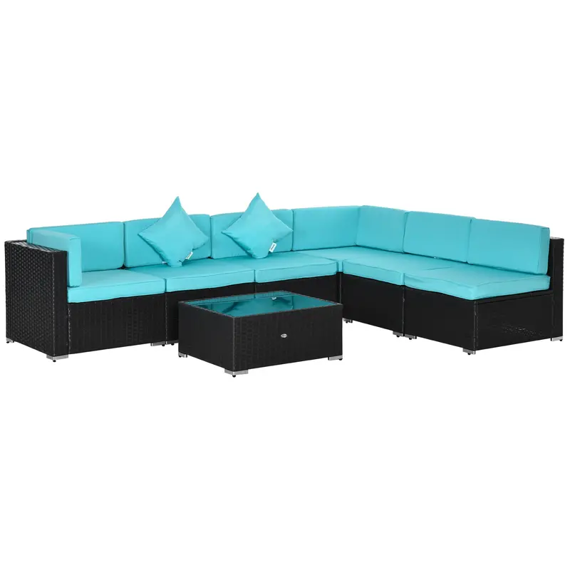 7-Piece Outdoor Wicker Conversation Sets, All Weather Pe Rattan Sectional Sofa, Light Blue 1