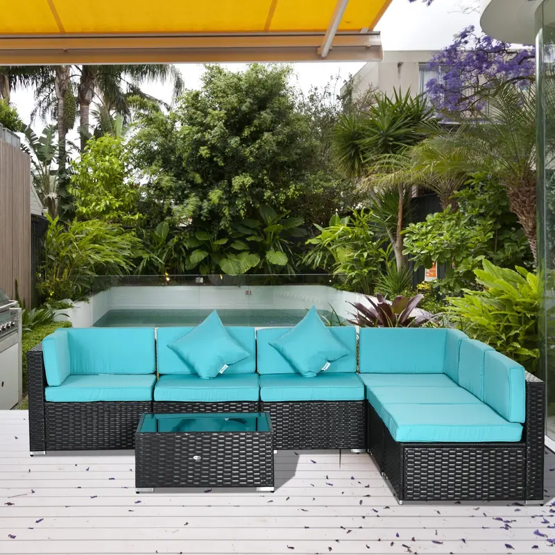 7-Piece Outdoor Wicker Conversation Sets, All Weather Pe Rattan Sectional Sofa, Light Blue 2