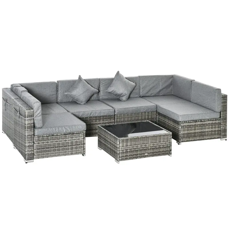 7-Piece Outdoor Wicker Conversation Sets, All Weather Pe Rattan Sectional Sofa, Light Grey 1