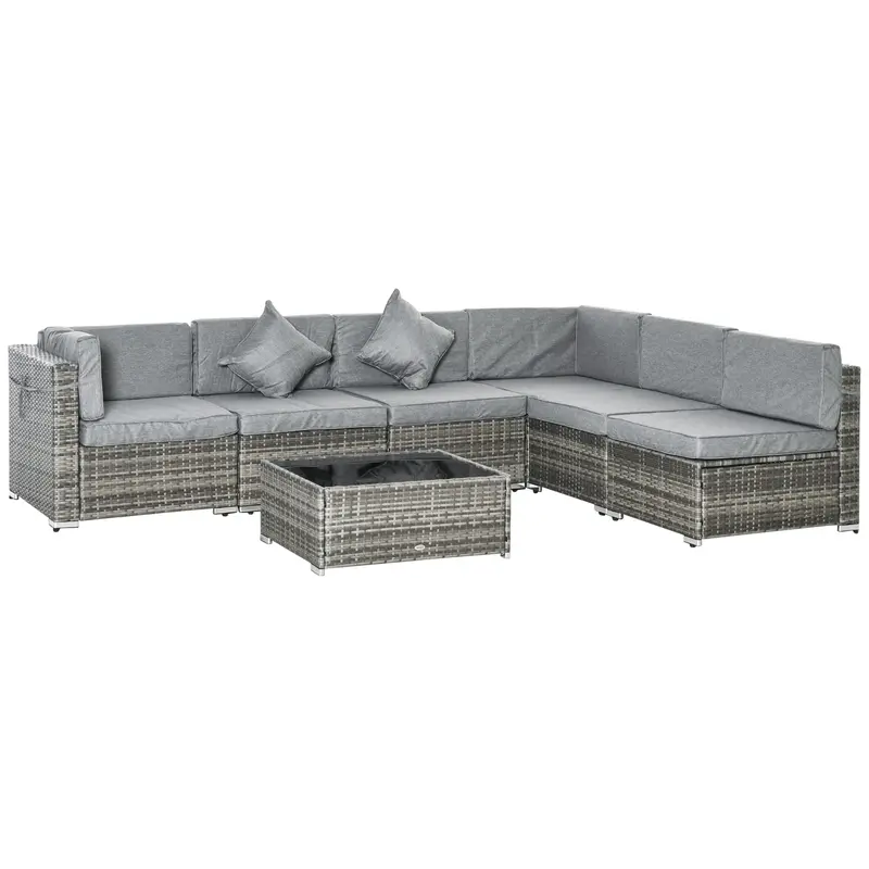 7-Piece Outdoor Wicker Conversation Sets, All Weather Pe Rattan Sectional Sofa, Light Grey 2