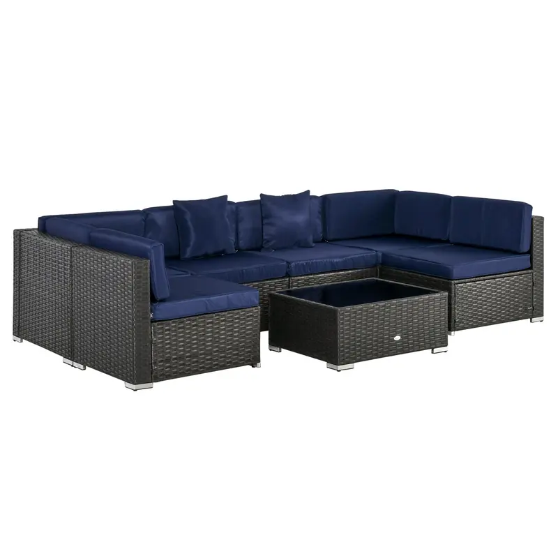 7-Piece Outdoor Wicker Conversation Sets, All Weather Pe Rattan Sectional Sofa, Navy Blue 1