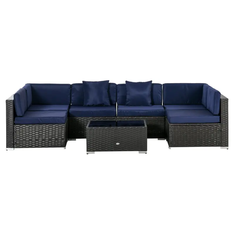 7-Piece Outdoor Wicker Conversation Sets, All Weather Pe Rattan Sectional Sofa, Navy Blue 2