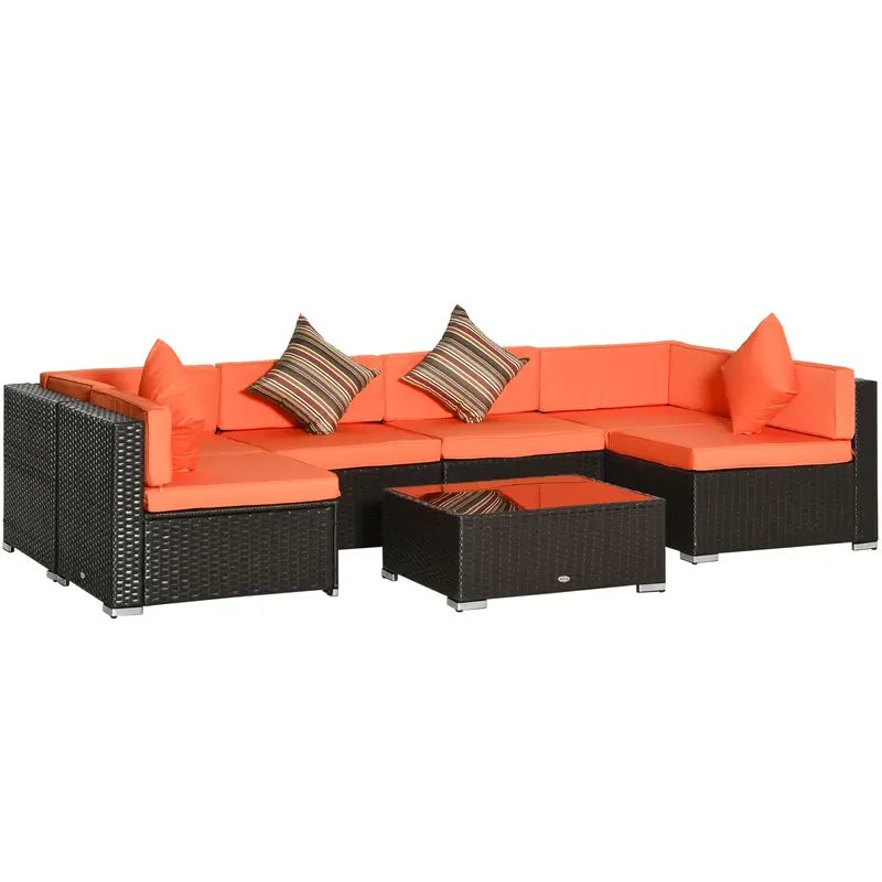 7-Piece Outdoor Wicker Conversation Sets, All Weather Pe Rattan Sectional Sofa, Orange 1