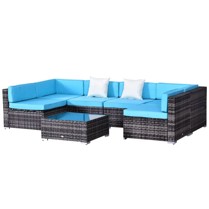 7-Piece Outdoor Wicker Conversation Sets, All Weather Pe Rattan Sectional Sofa, Sky Blue 2