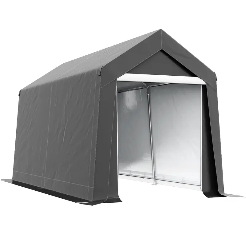 7' X 12' Portable Shed With Galvanized Frame & Roll-Up Door, Dark Grey 1
