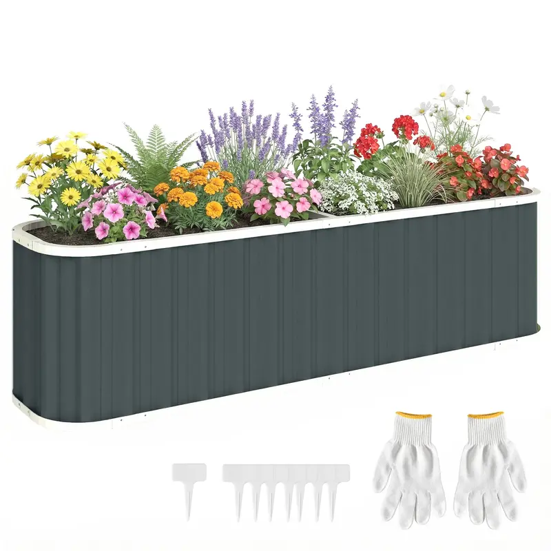 7' X 2' X 2' Galvanized Raised Garden Bed With Gloves, Dark Grey 1