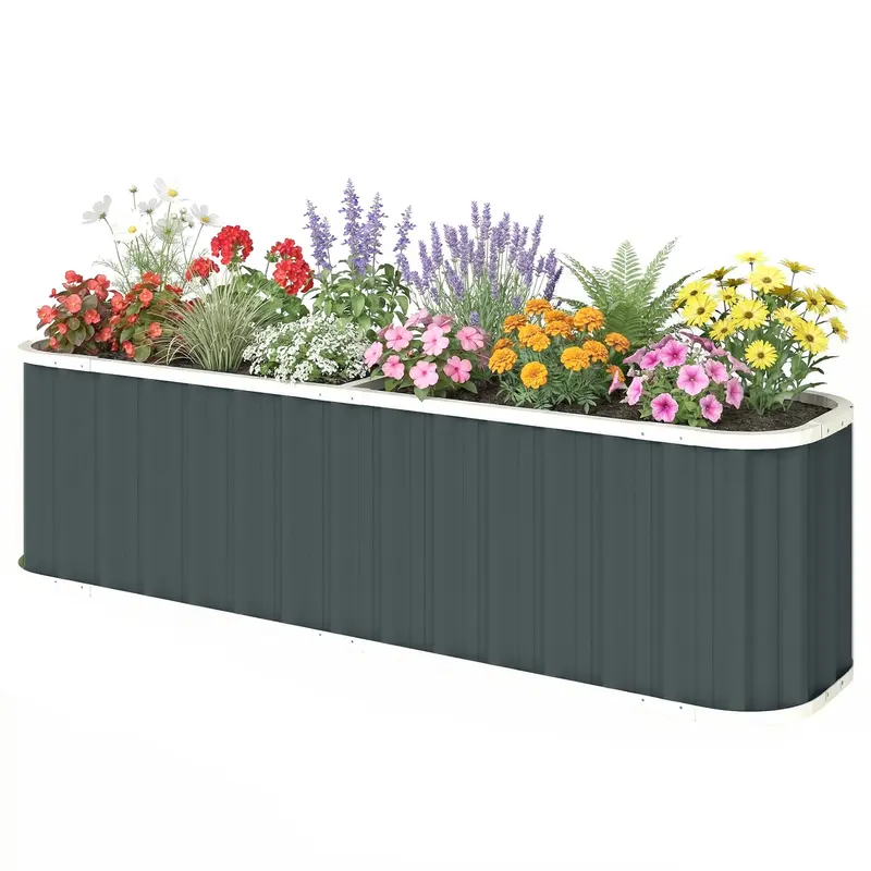 7' X 2' X 2' Galvanized Raised Garden Bed With Gloves, Dark Grey 2