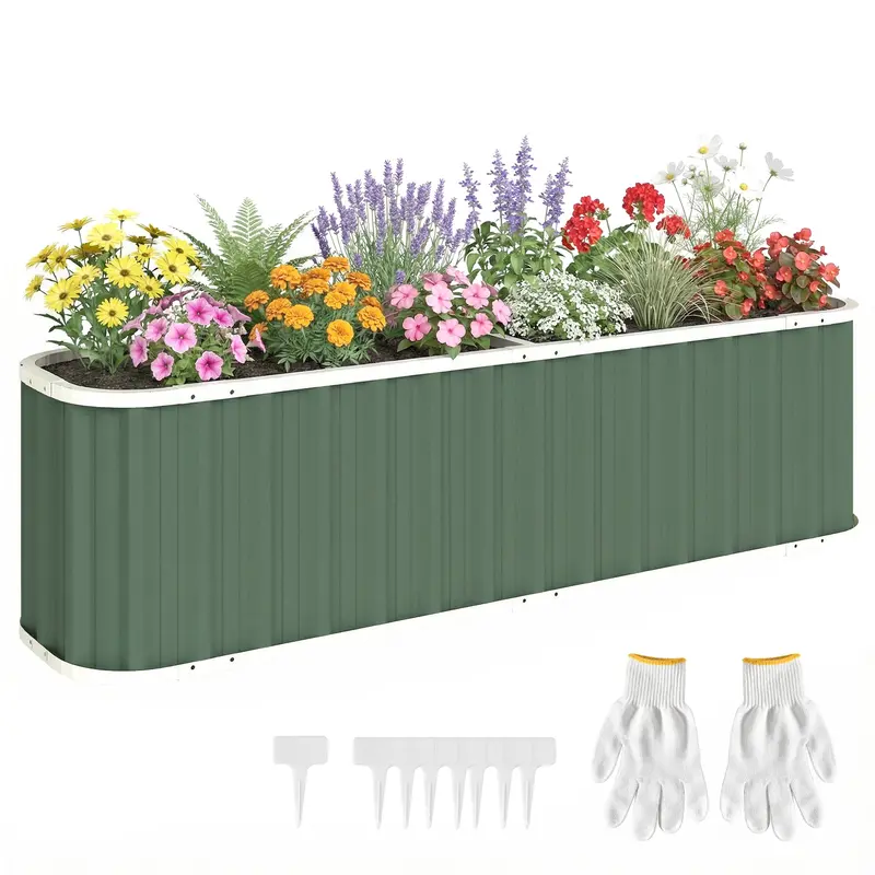 7' X 2' X 2' Galvanized Raised Garden Bed With Gloves, Light Green 1