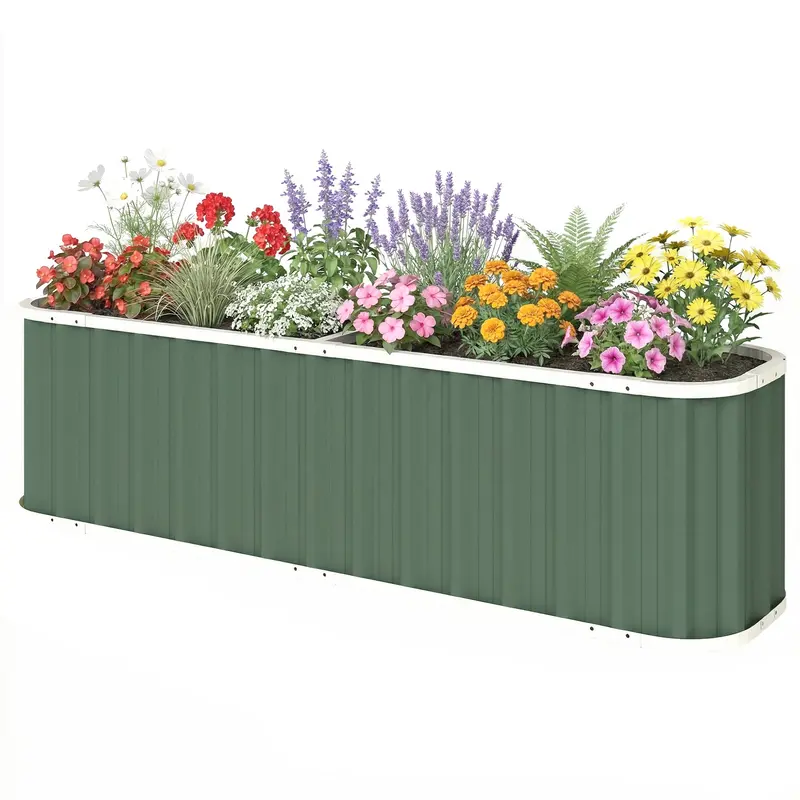 7' X 2' X 2' Galvanized Raised Garden Bed With Gloves, Light Green 2