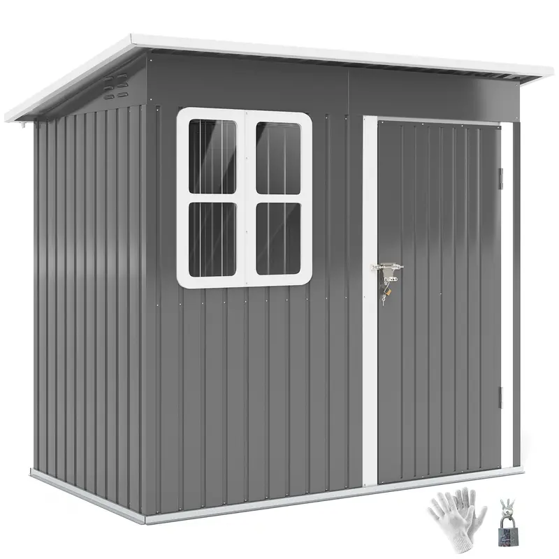7' X 4' Galvanized Steel Storage Shed - All-Season Winter Ready With Window, Dark Grey 1