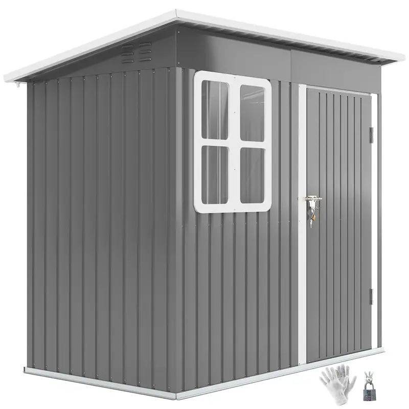 7' X 4' Galvanized Steel Storage Shed - All-Season Winter Ready With Window, Dark Grey 2