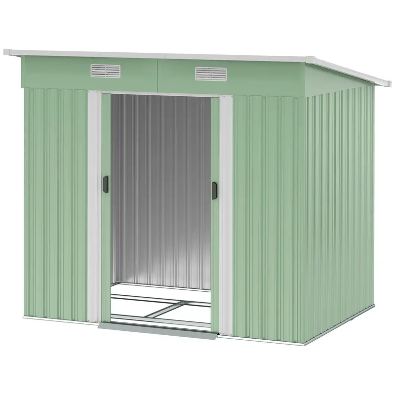 7' X 4' Metal Storage Shed With Lockable Double Doors & Foundation Kit, Light Green 2