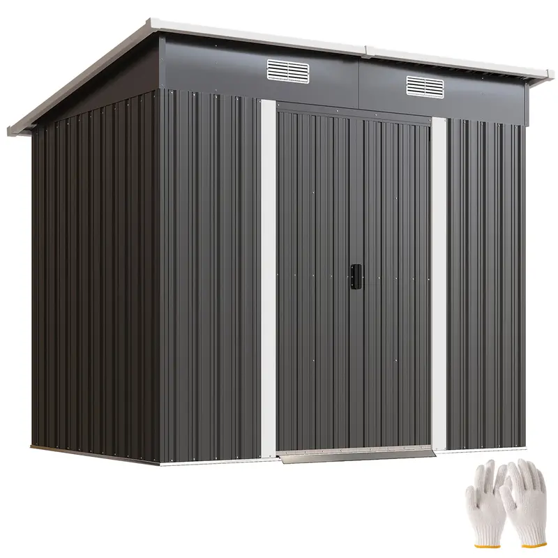 7' X 4' Outdoor Storage Shed With Lockable Double Doors, Black 1