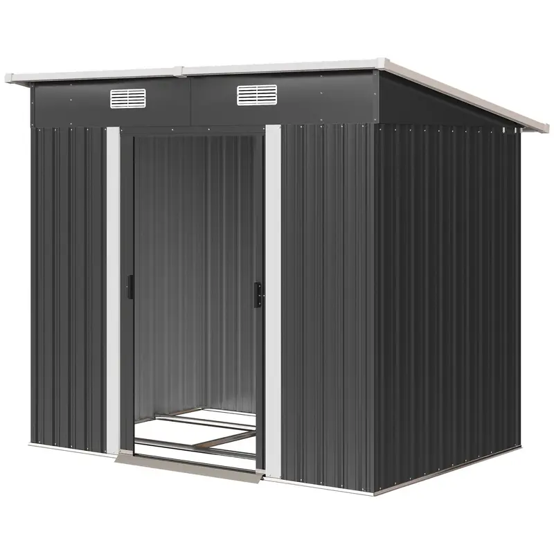 7' X 4' Outdoor Storage Shed With Lockable Double Doors, Black 2