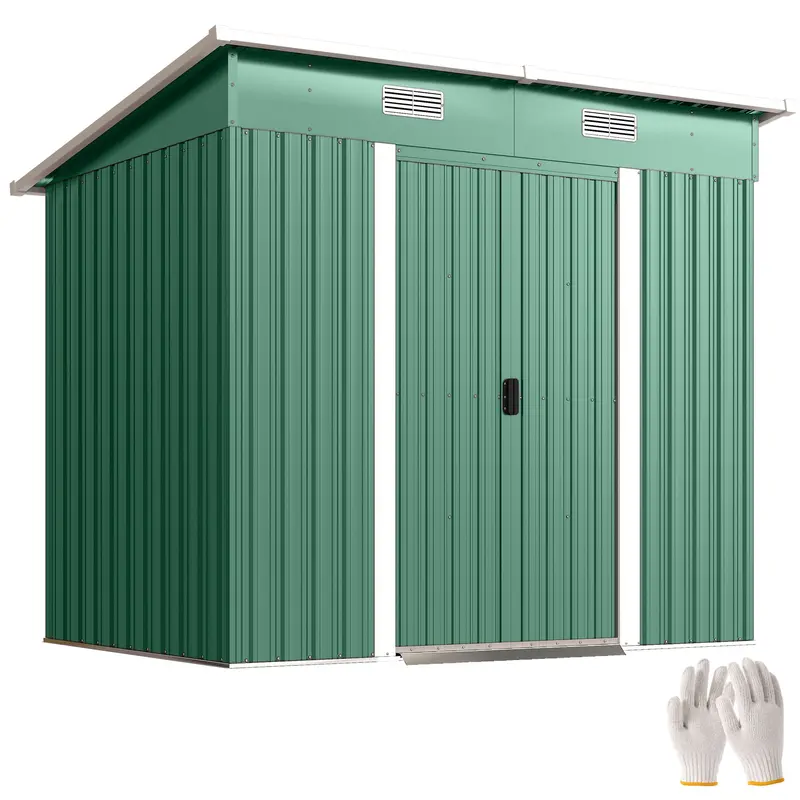 7' X 4' Outdoor Storage Shed With Lockable Double Doors, Green 1