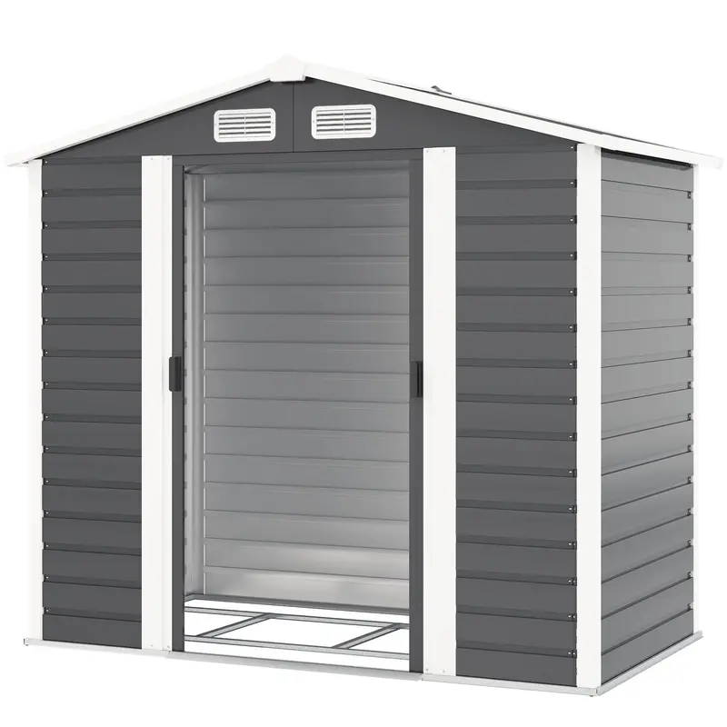 7' X 4' Upgraded Outdoor Storage Shed With Foundation Kit & Double Doors With Lock, Easy To Assemble, Dark Grey 1