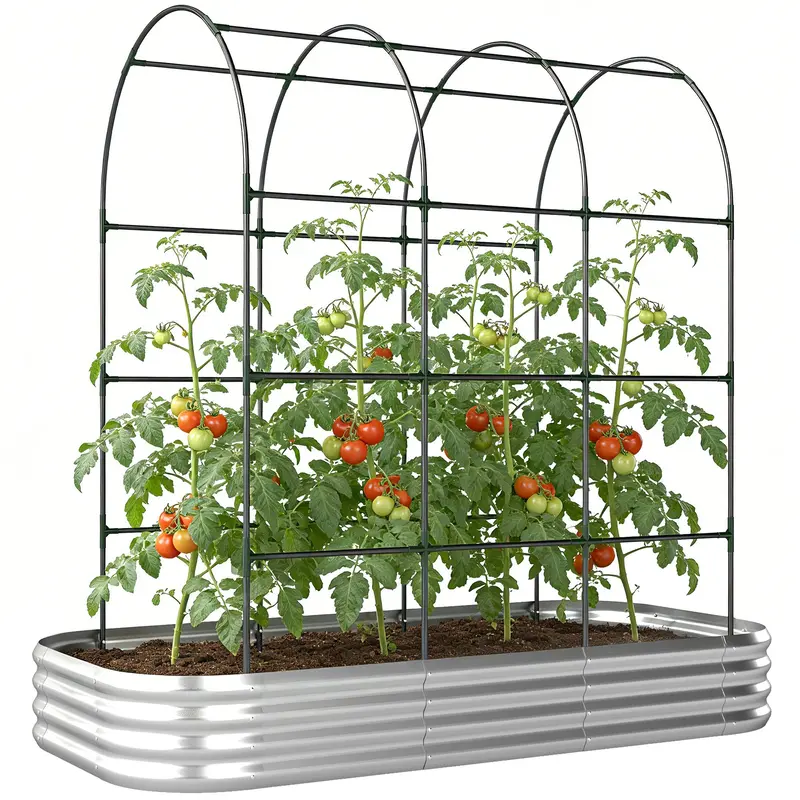 7 X 4 X 7Ft Galvanized Raised Garden Bed With Arched Trellis, Silver 1