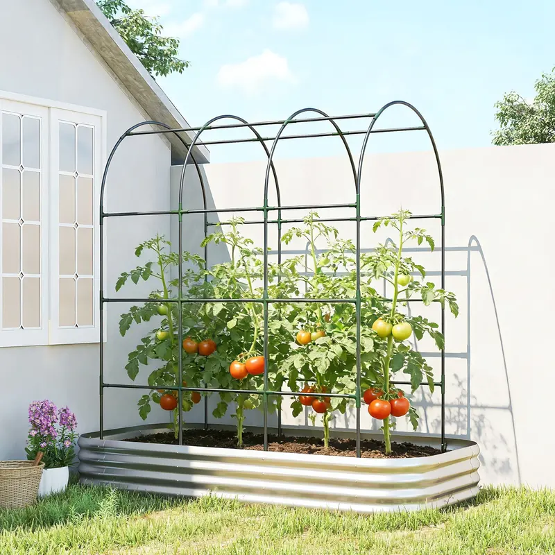 7 X 4 X 7Ft Galvanized Raised Garden Bed With Arched Trellis, Silver 2