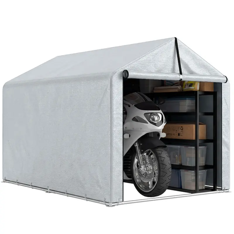 7' X 5' Portable Shed With Roll-Up Zipper Door, Light Grey 1