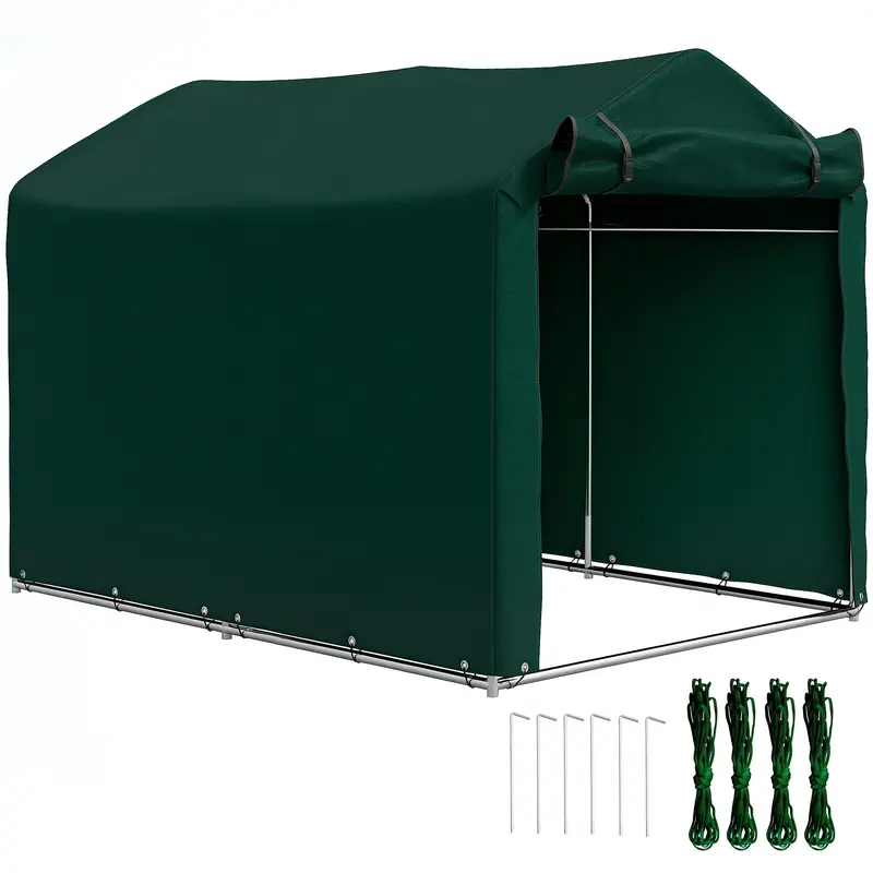 7' X 5' Uv Resistant Garden Storage Tent With Roll-Up Zipper Door, Waterproof Bike Shelter, Dark Green 1