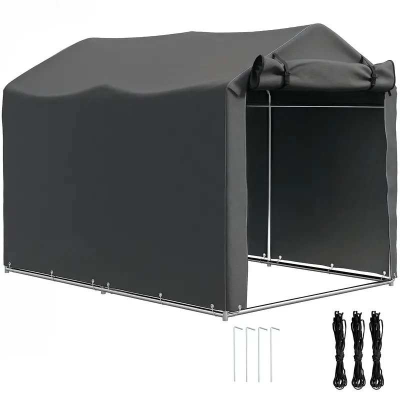 7' X 5' Uv Resistant Garden Storage Tent With Roll-Up Zipper Door, Waterproof Bike Shelter, Dark Grey 1