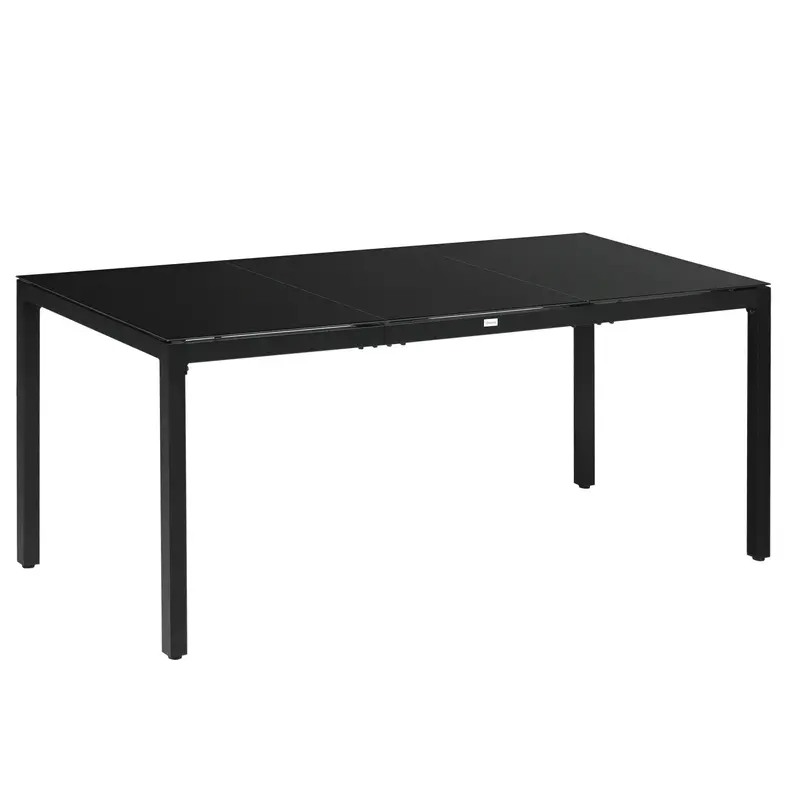 70.9" Rectangular Outdoor Dining Table With Tempered Glass Top, Black 1