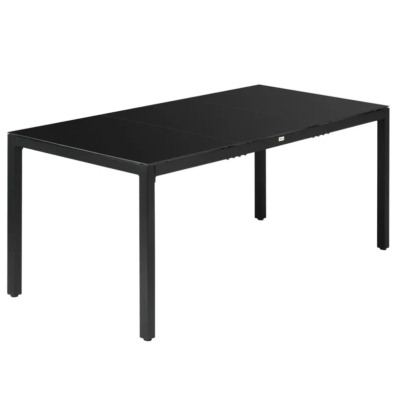 70.9" Rectangular Outdoor Dining Table With Tempered Glass Top, Black 2