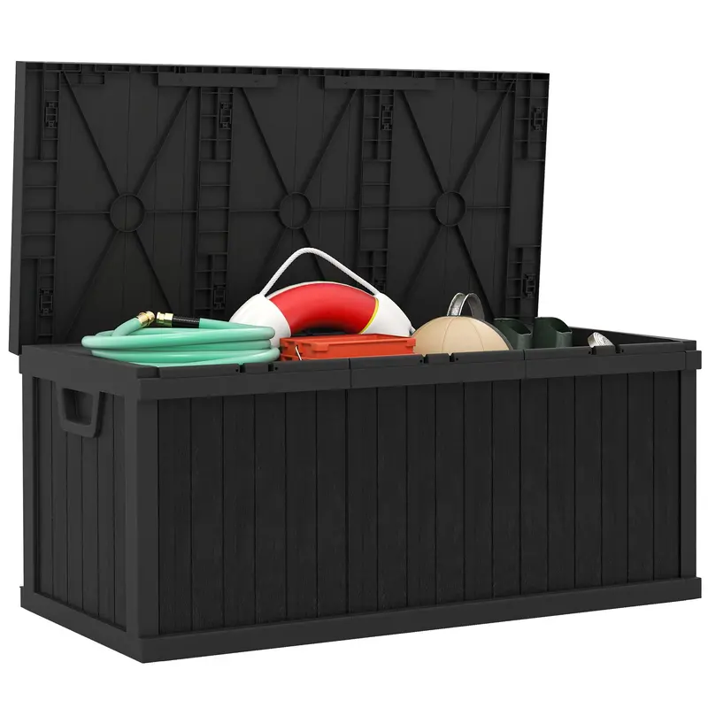 70 Gallon Resin Deck Box With Handles, Waterproof & Uv Resistant, Black 1