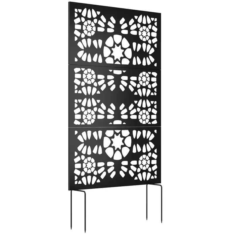 72" X 38" Metal Outdoor Privacy Screen, Symmetrical Pattern, Black 1