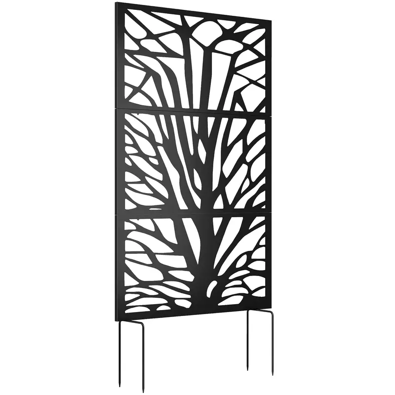 72" X 38" Metal Outdoor Privacy Screen, Trunk Cut-Out, Black 1
