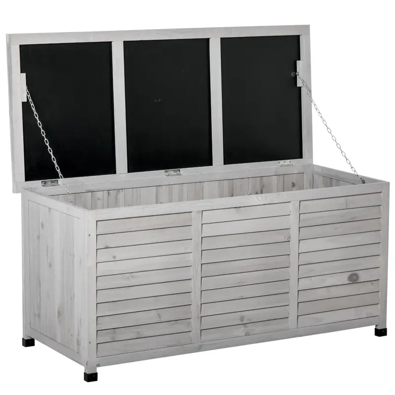 75 Gallon Wooden Deck Box With Weather-Resistant Finish, Grey 1