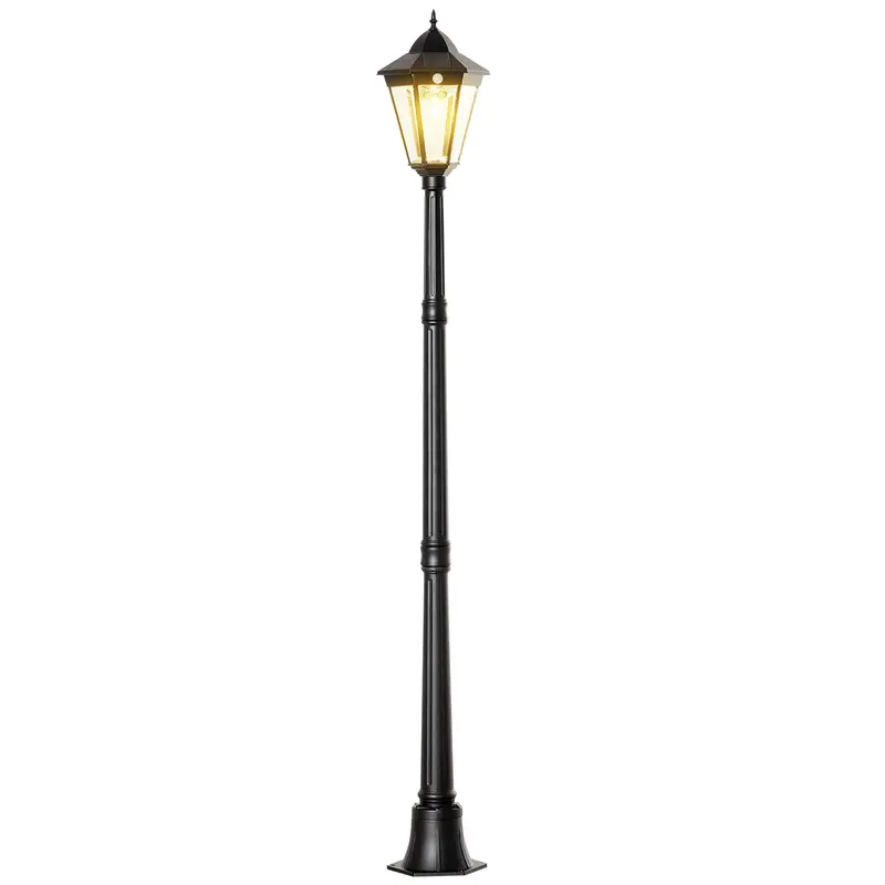 77" Aluminum Solar Lamp Post Light W/ Motion Sensor Pir & Adjustable Brightness, Black 1