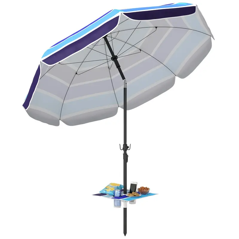 78" Beach Umbrella With Foldable Table, Cup Holder And Carry Bag, Multicolor 1