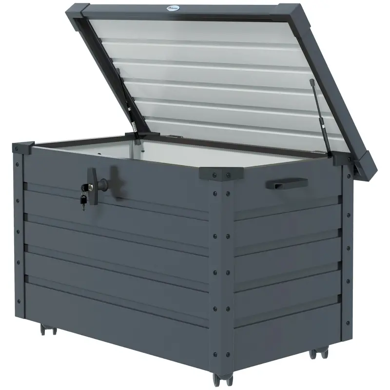 78 Gallon Galvanized Steel Deck Box With Wheels And Handles, Dark Grey 1