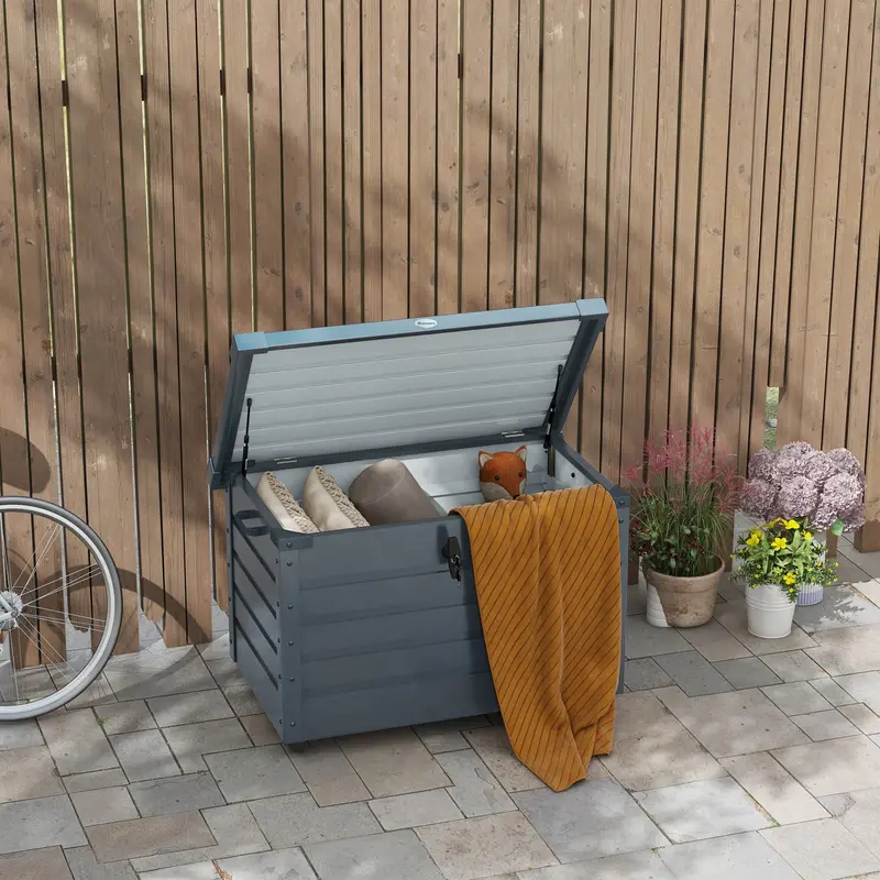 78 Gallon Galvanized Steel Deck Box With Wheels And Handles, Dark Grey 2