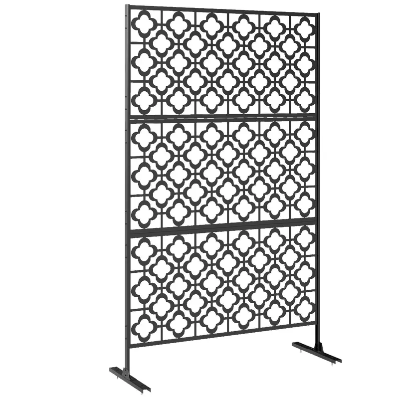 78" X 48" Metal Outdoor Privacy Screen, Quatrefoil Design, Black 1