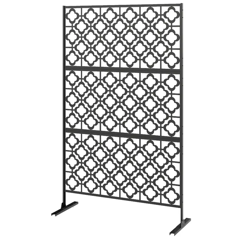 78" X 48" Metal Outdoor Privacy Screen, Quatrefoil Design, Black 2