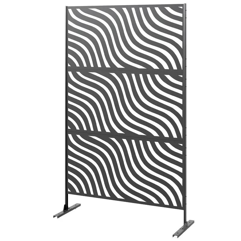 78" X 48" Metal Outdoor Privacy Screen, Ripple Design, Black 2