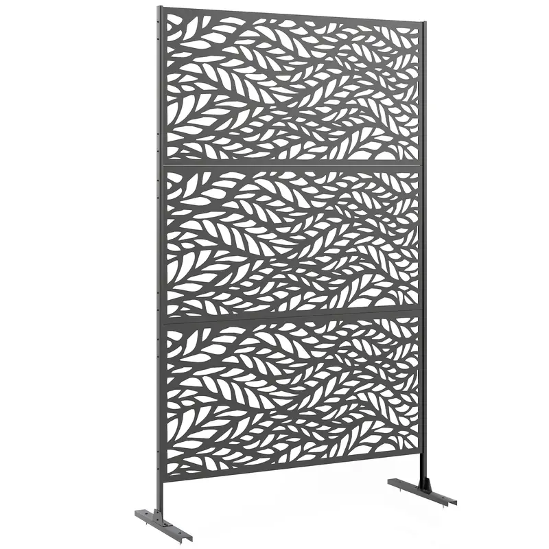 78" X 48" Metal Outdoor Privacy Screen, Willow Branch Design, Black 1