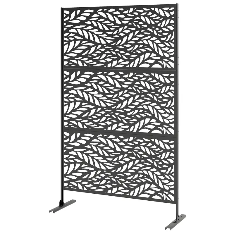 78" X 48" Metal Outdoor Privacy Screen, Willow Branch Design, Black 2