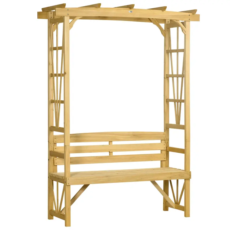 79.9" Patio Wooden Bench, Outdoor Garden Bench For Vines/Climbing Plants, Light Brown 1