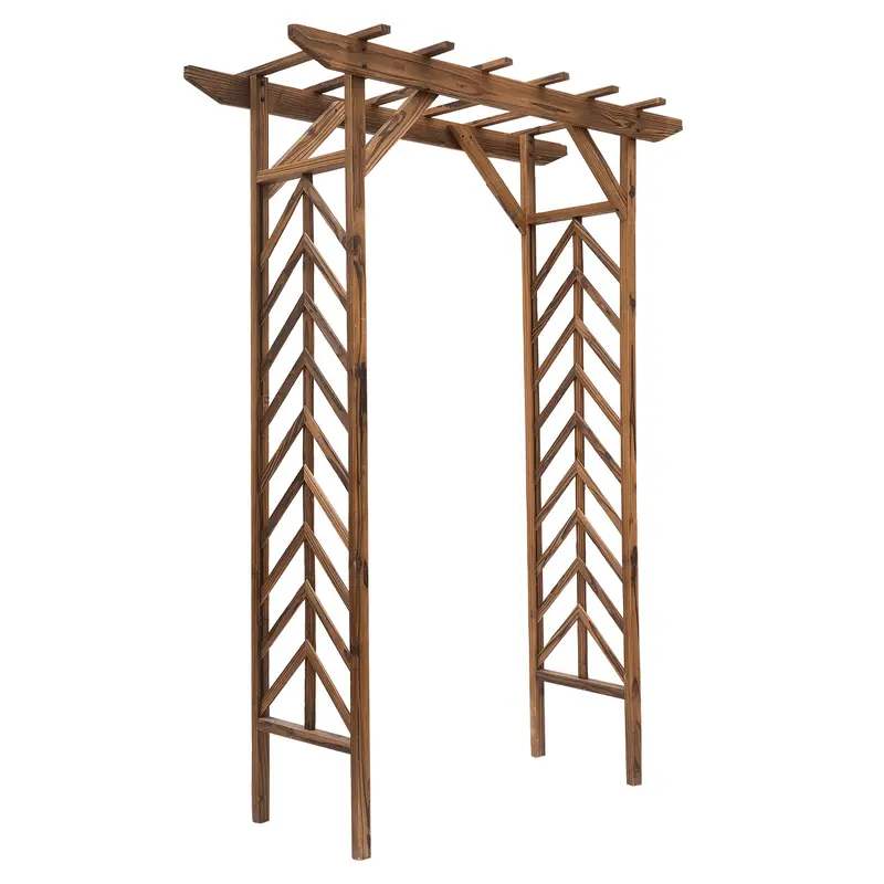 79" Wooden Garden Trellis With Arched Pergola Roof Design For Climbing Vines 1