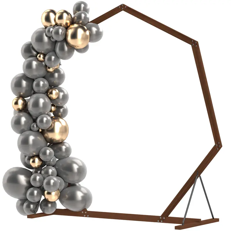 7Ft Heptagon Wedding Arch For Ceremony, Arch Backdrop Stand With Triangular Base, Brown 1