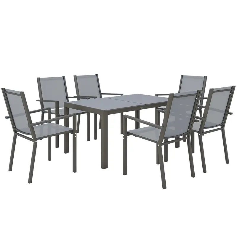 7Pc Patio Dining Set With Wpc Table And 6 Stackable Chairs, Light Grey 1
