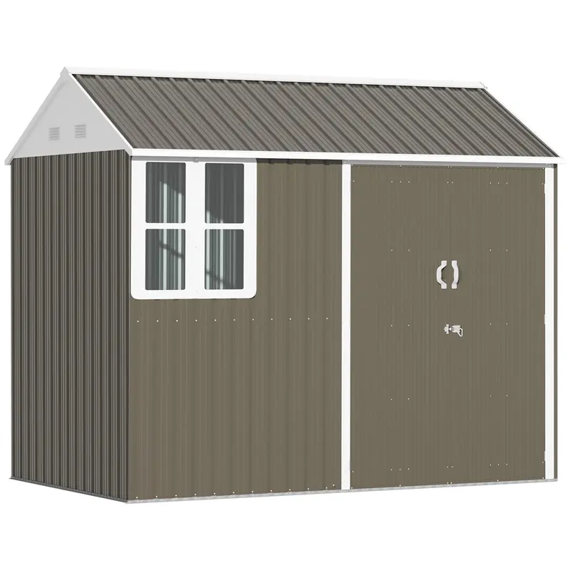 8.5' X 5.5' Metal Garden Storage Shed With Lockable Door & Window, Light Grey 1